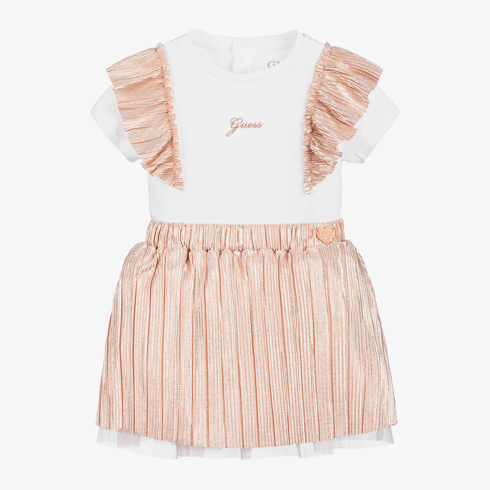 Guess - Baby Girls Metallic Pink Plissé Skirt Set  | Childrensalon