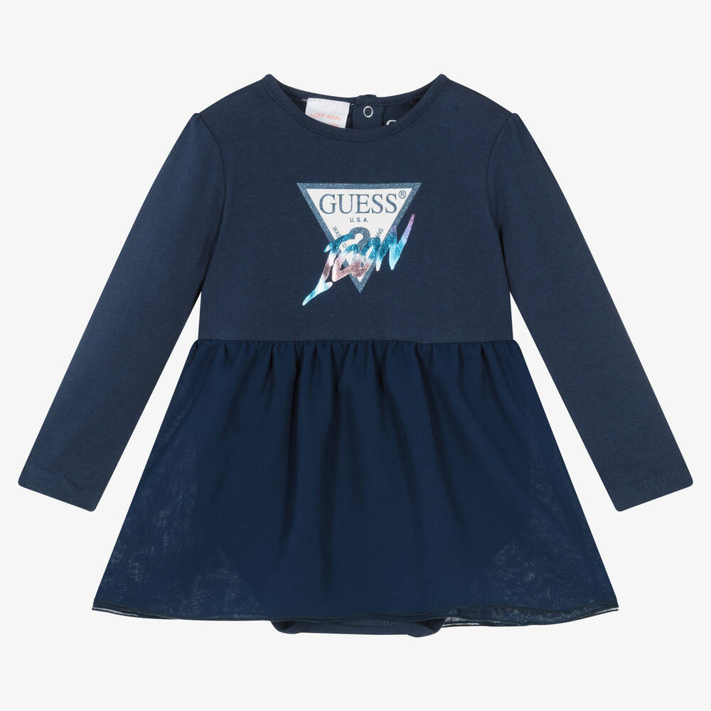 Guess - Baby Girls Navy Blue Cotton Dress | Childrensalon