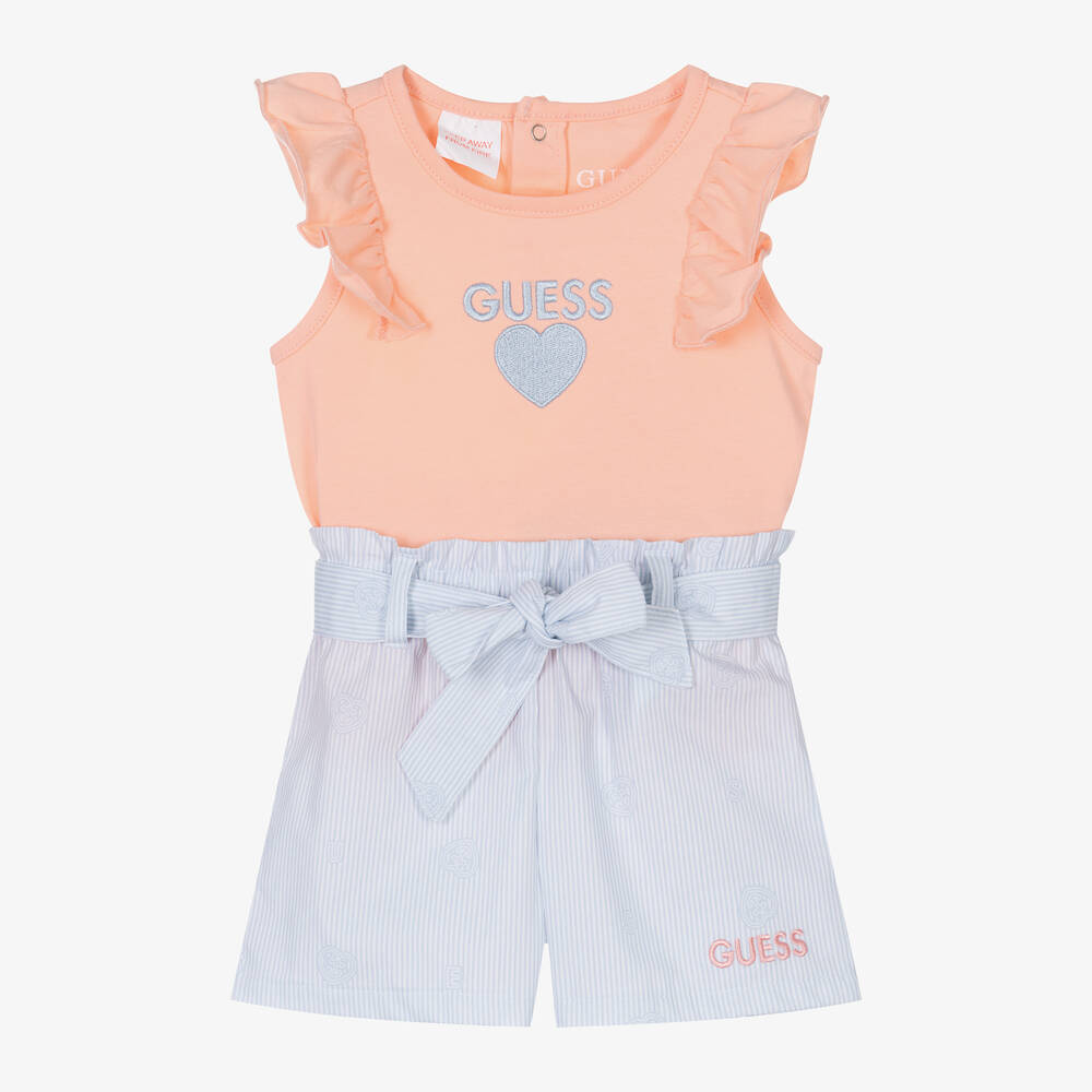 Guess - Baby Girls Orange & Blue Shorts Set | Childrensalon