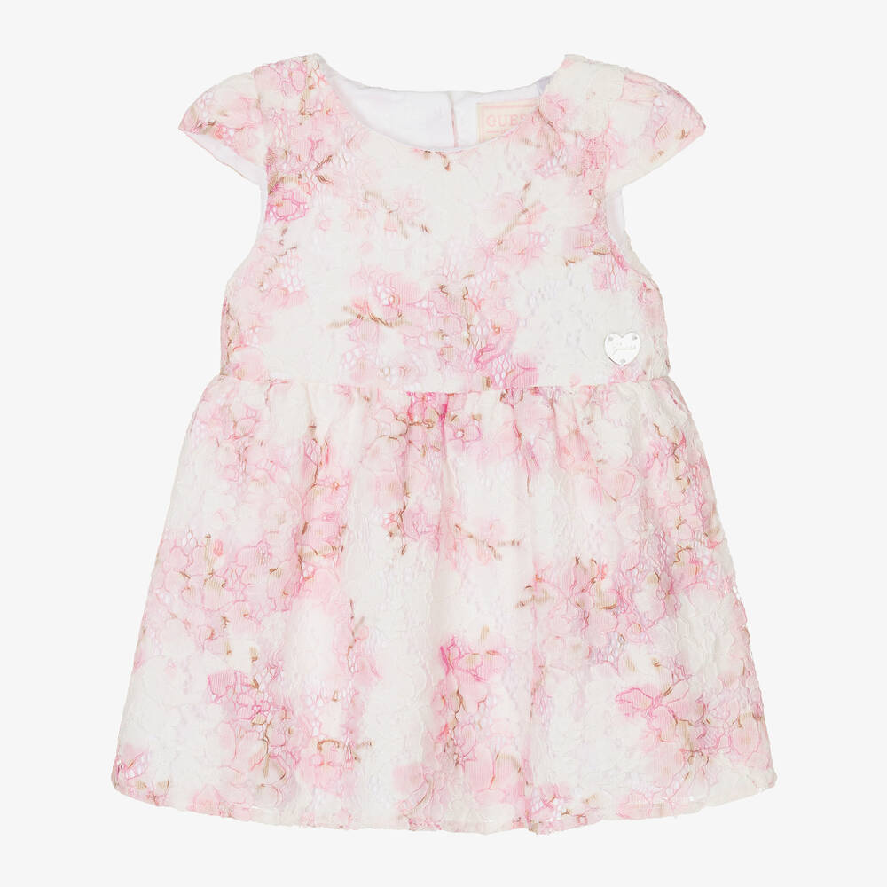 Guess - Baby Girls Pink Blossom Lace Dress | Childrensalon