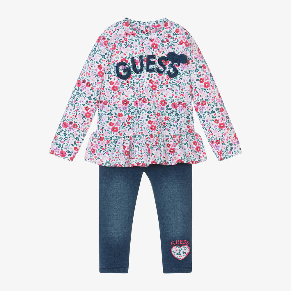 Guess - Baby Girls Pink & Blue Cotton Leggings Set