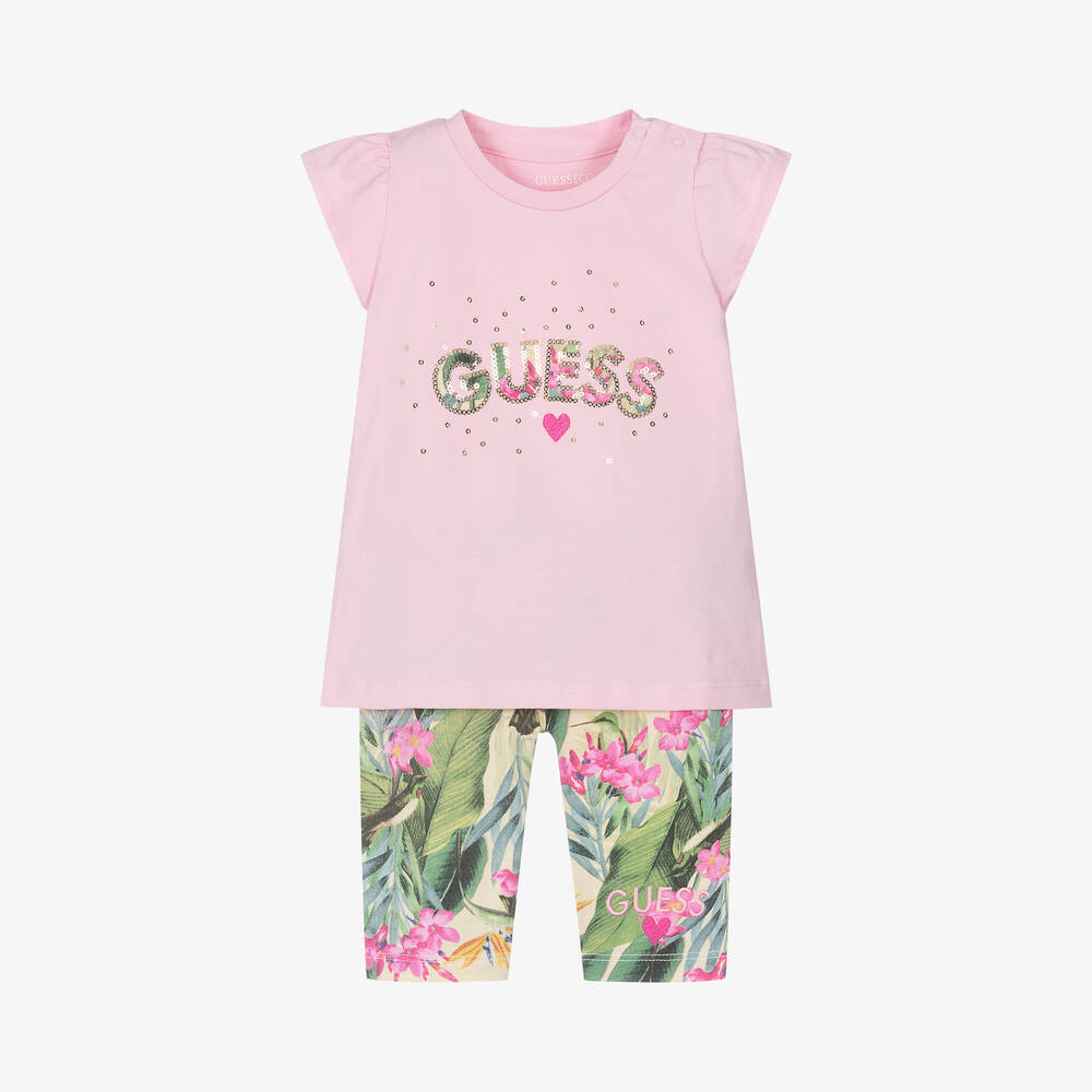 Guess - Baby Girls Pink Botanical Print Leggings Set | Childrensalon