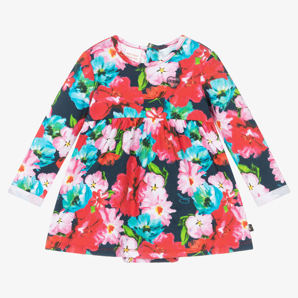 Guess - Baby Girls Pink Cotton Floral Dress  | Childrensalon