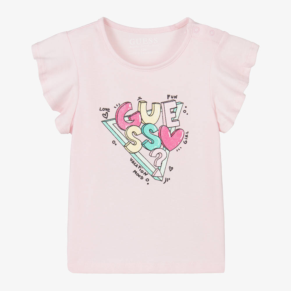 Guess - Baby Girls Pink Cotton T-Shirt | Childrensalon