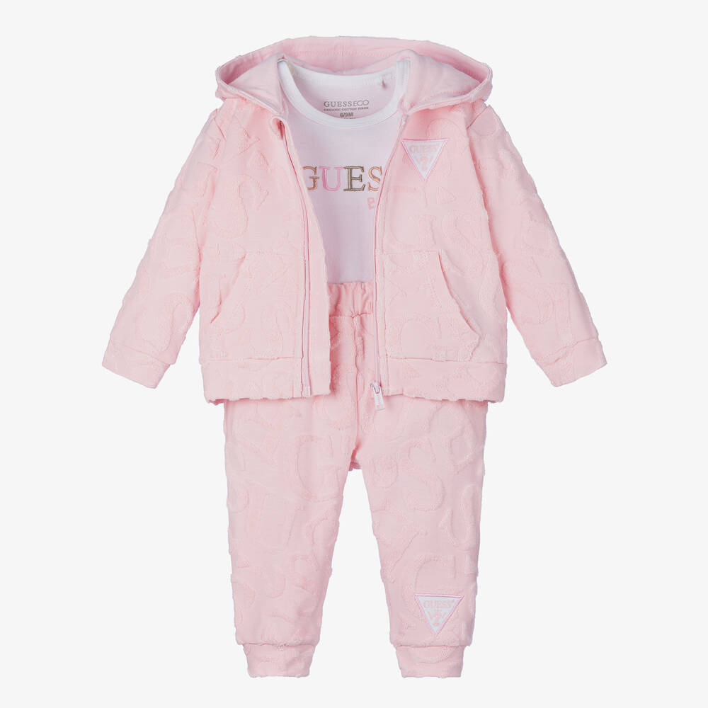 Guess - Baby Girls Pink Cotton Tracksuit Set | Childrensalon