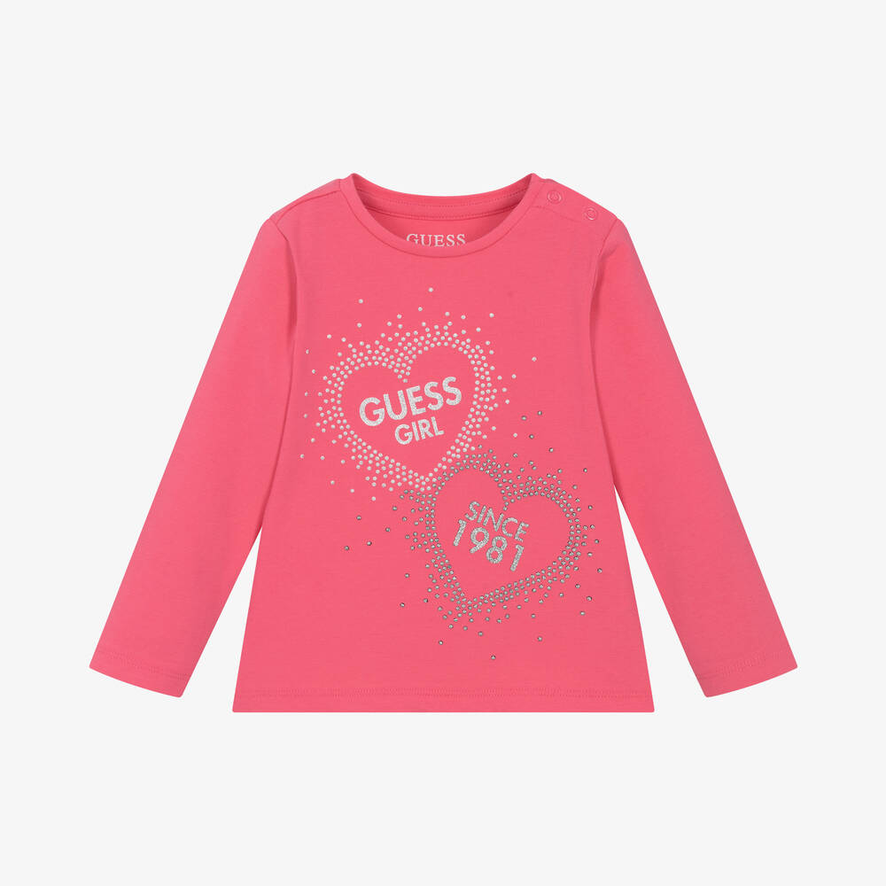 Guess - Baby Girls Pink Logo Heart Cotton Top | Childrensalon