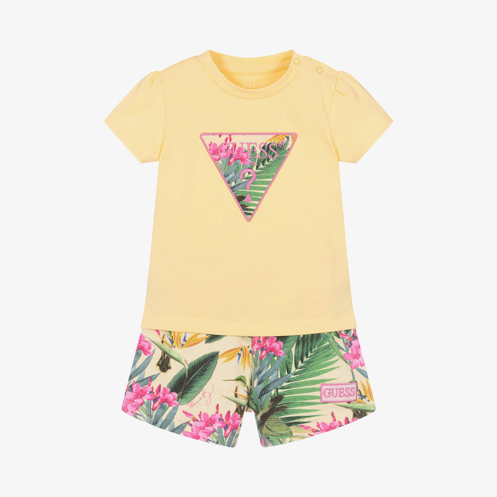Guess - Baby Girls Yellow Botanical Print Shorts Set | Childrensalon