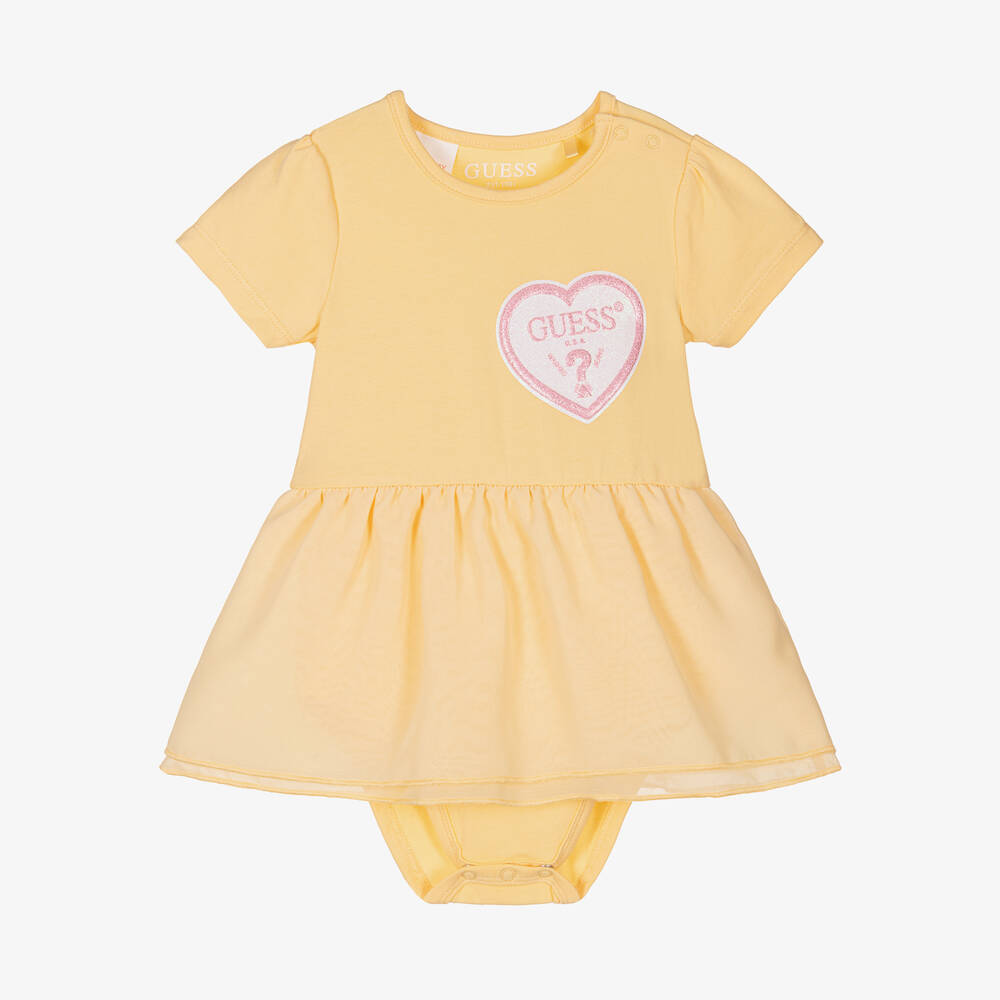 Shop Guess Baby Girls Yellow Cotton Dress