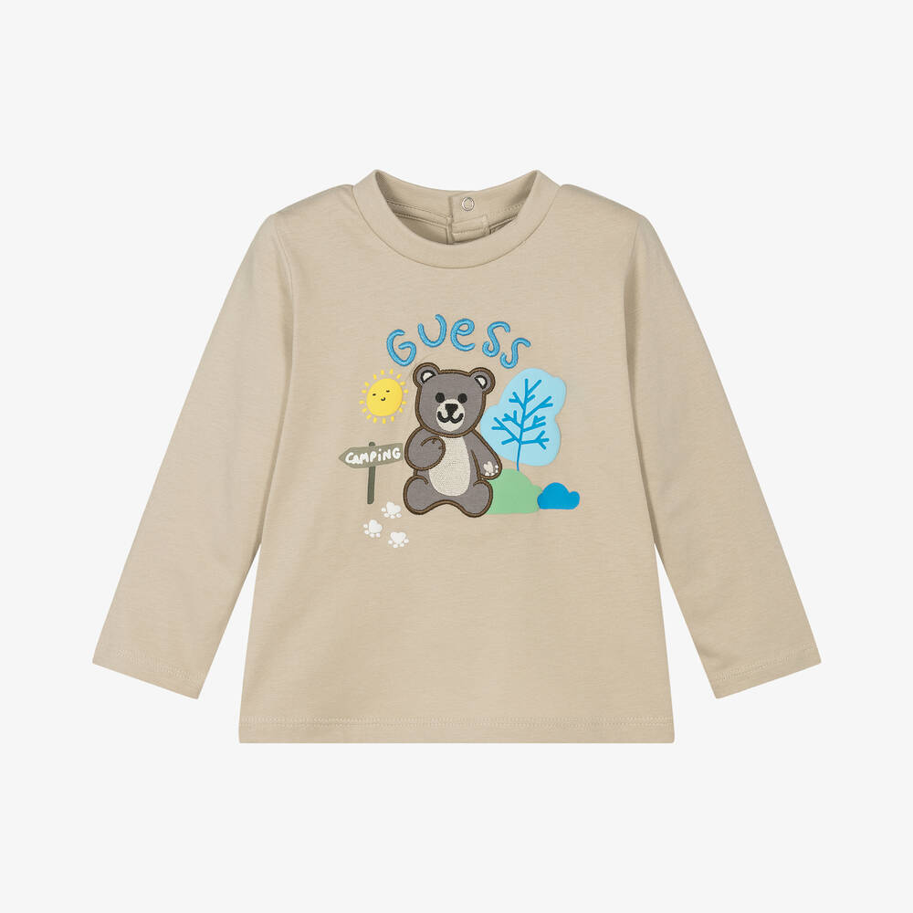 Guess - Beige Cotton Bear Baby Top | Childrensalon