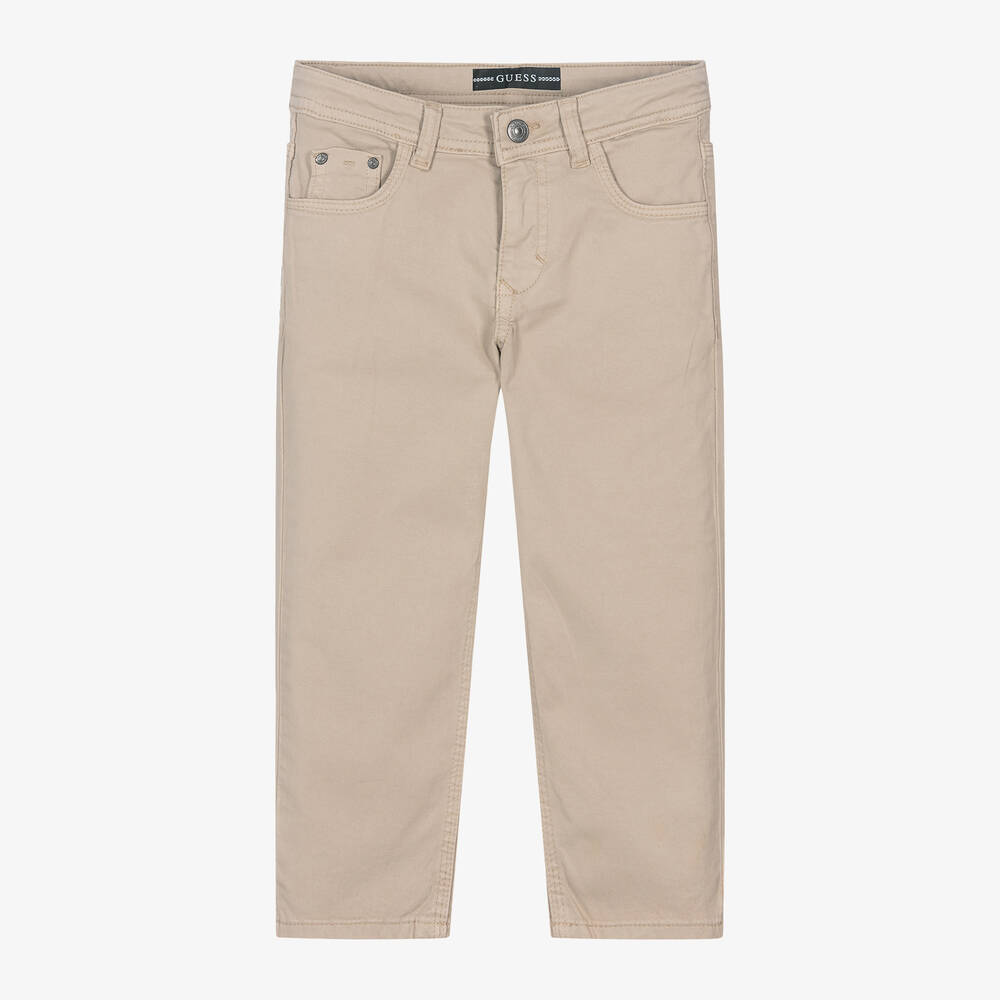 Guess - Boys Beige Cotton 5 Pocket Trousers | Childrensalon