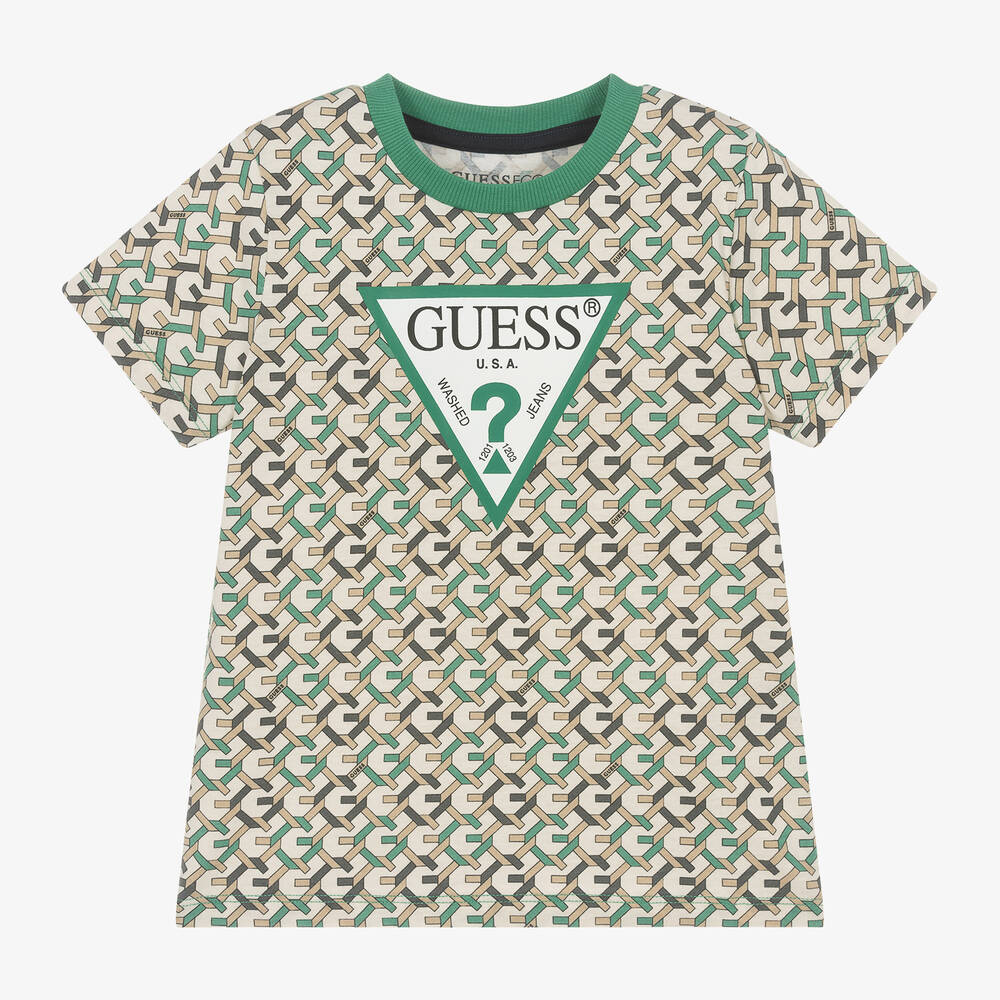 Guess - Boys Beige Cotton T-Shirt | Childrensalon