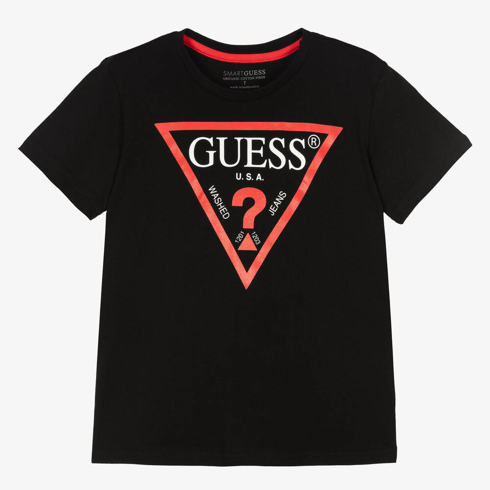 Guess - Boys Black Cotton Triangle T-Shirt | Childrensalon