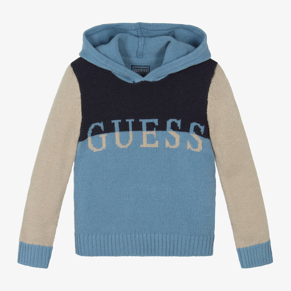 Guess - Boys Blue Colourblock Hooded Sweater | Childrensalon