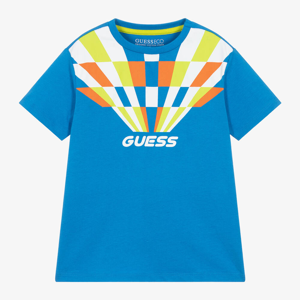 Guess - Boys Blue Cotton Geometric T-Shirt | Childrensalon