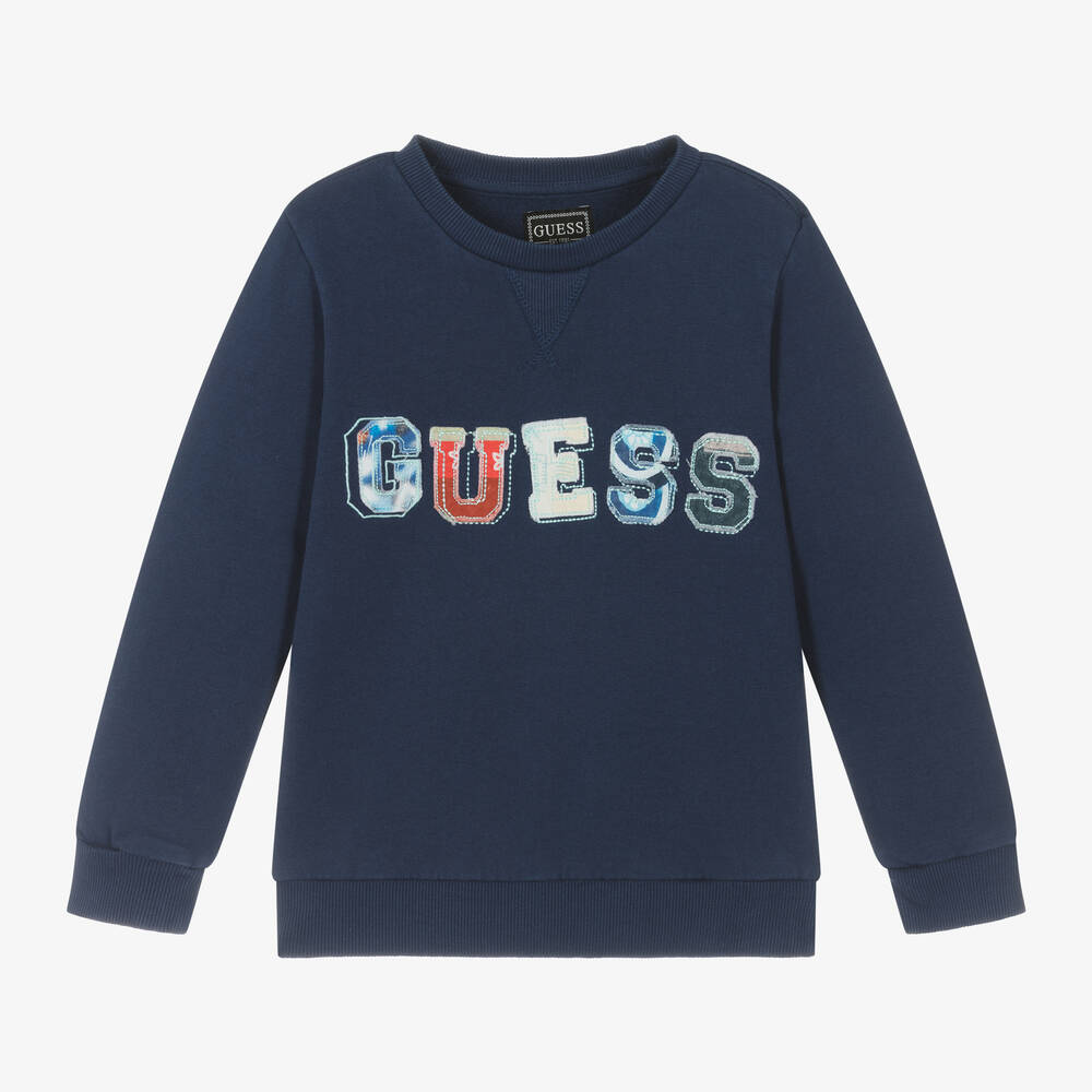 Shop Guess Boys Blue Cotton Sweatshirt