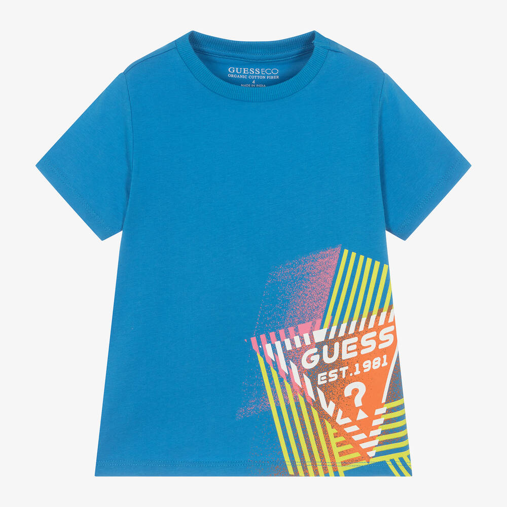 Guess - T-shirt bleu en coton garçon | Childrensalon