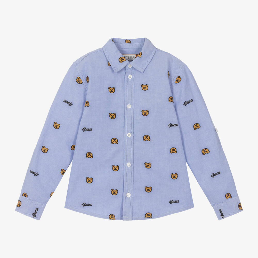 Guess Babies' Boys Blue Cotton Teddy Bear Shirt
