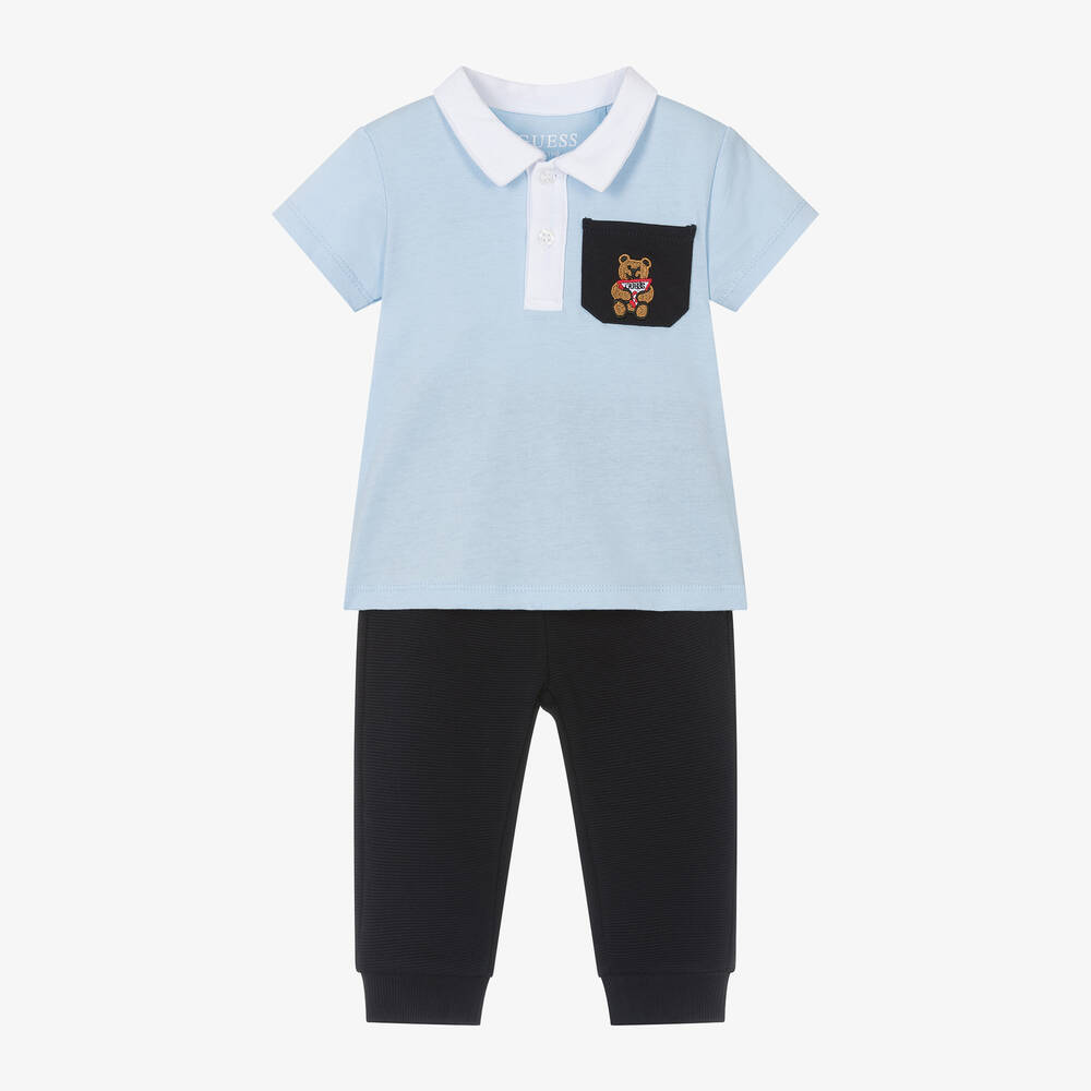Guess - Голубой топ с медвежонком и штанишки из хлопка для мальчиков | Childrensalon
