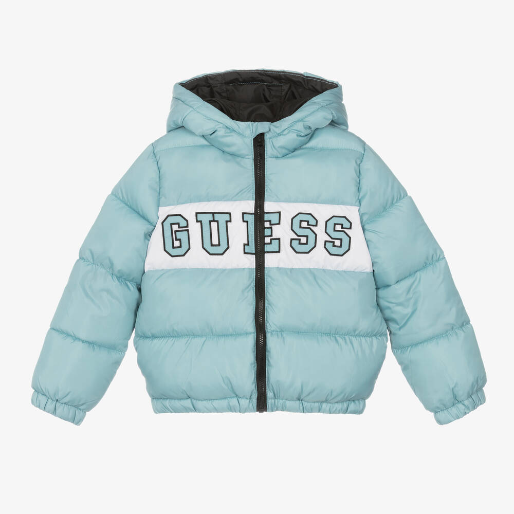 Guess - Boys Blue Hooded Puffer Jacket | Childrensalon