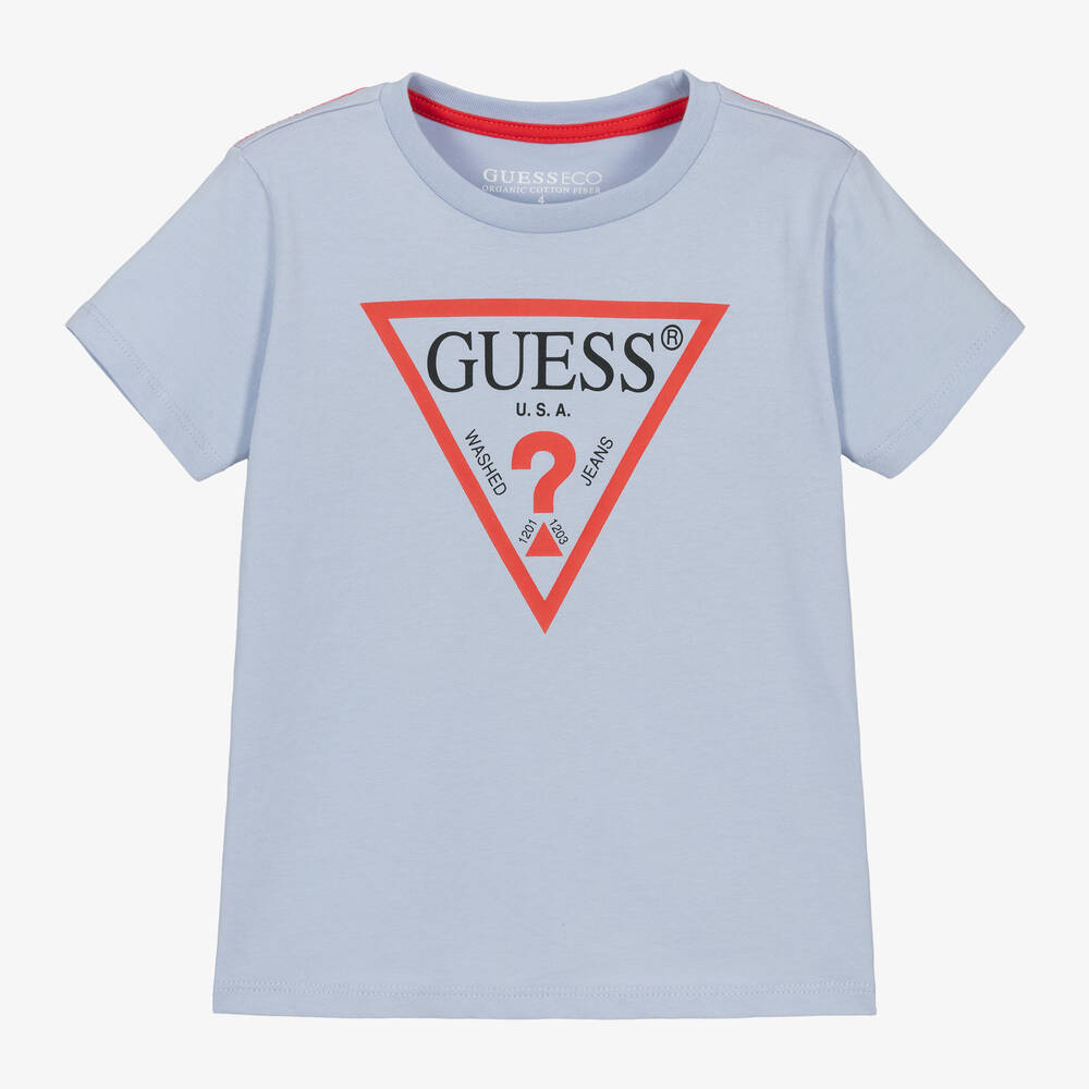 Guess - Boys Blue Organic Cotton T-Shirt | Childrensalon