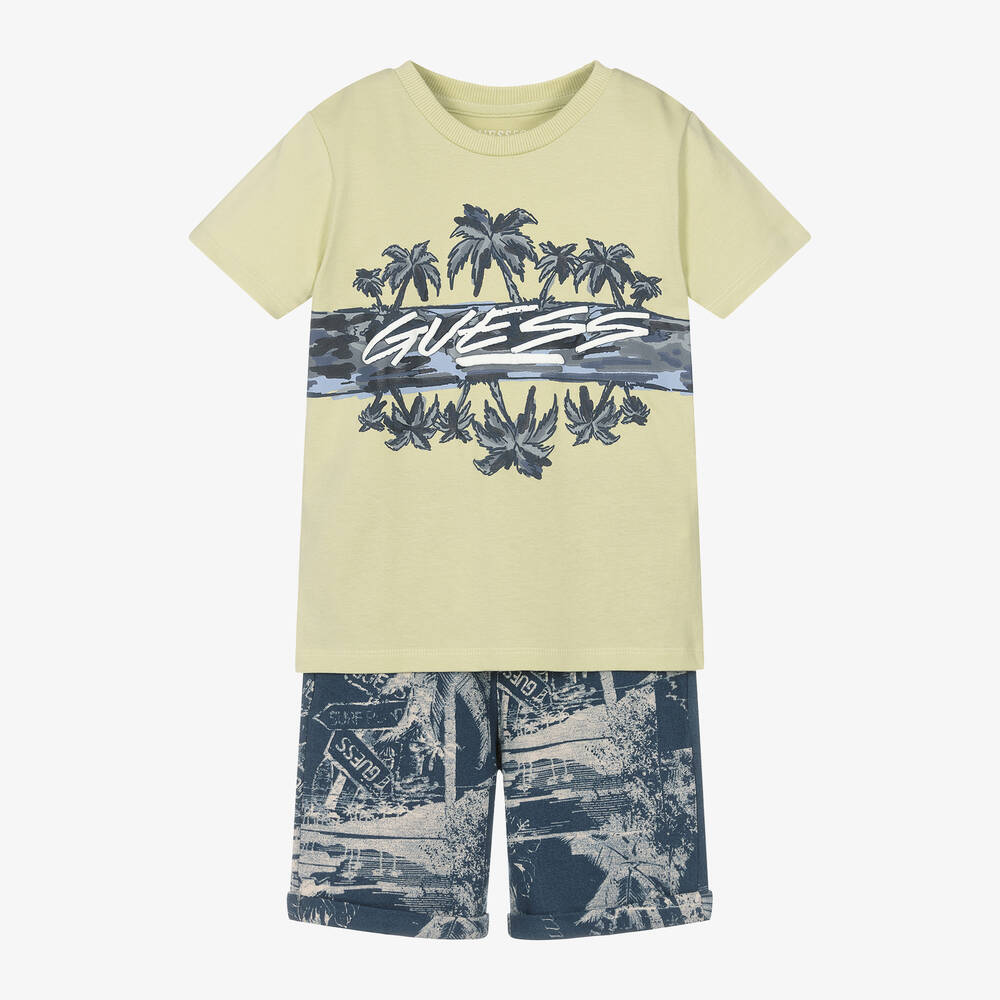Guess - Boys Green Cotton Palm Tree Print Shorts Set | Childrensalon