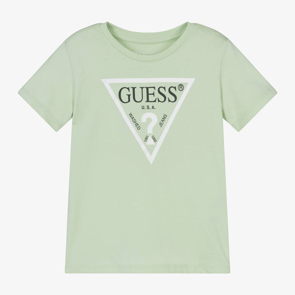 Guess - تيشيرت قطن لون أخضر فاتح للأولاد | Childrensalon