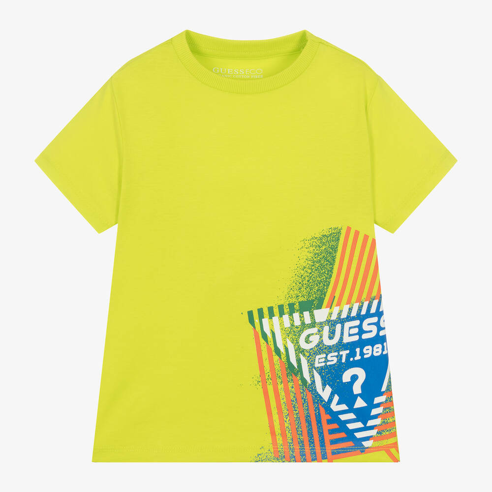 Guess - T-shirt vert citron en coton garçon | Childrensalon