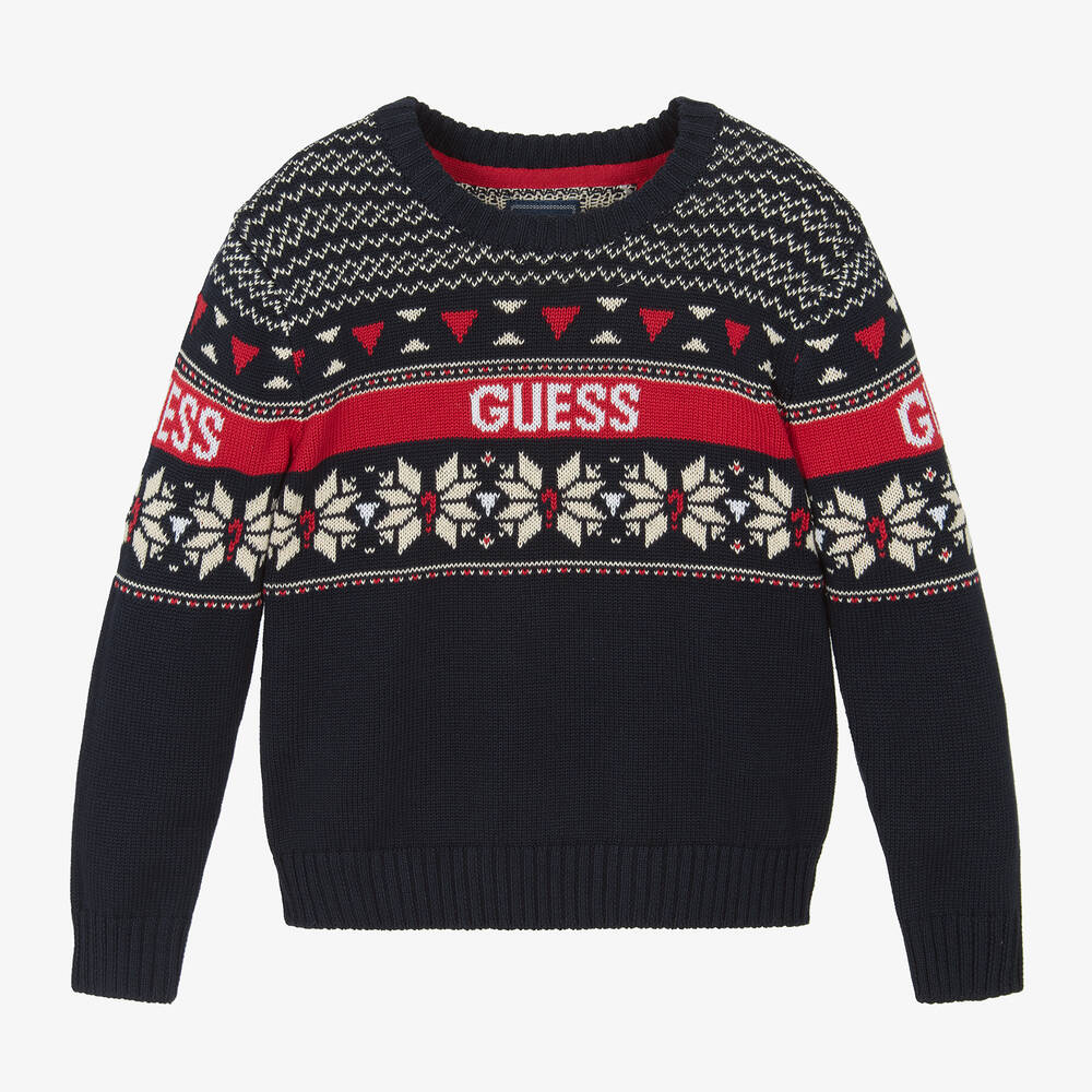 Guess - Boys Navy Blue Cotton Knit Jumper | Childrensalon