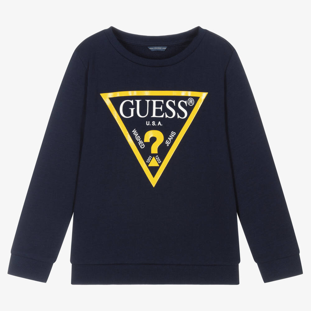 Guess - Boys Navy Blue Organic Cotton Sweatshirt | Childrensalon