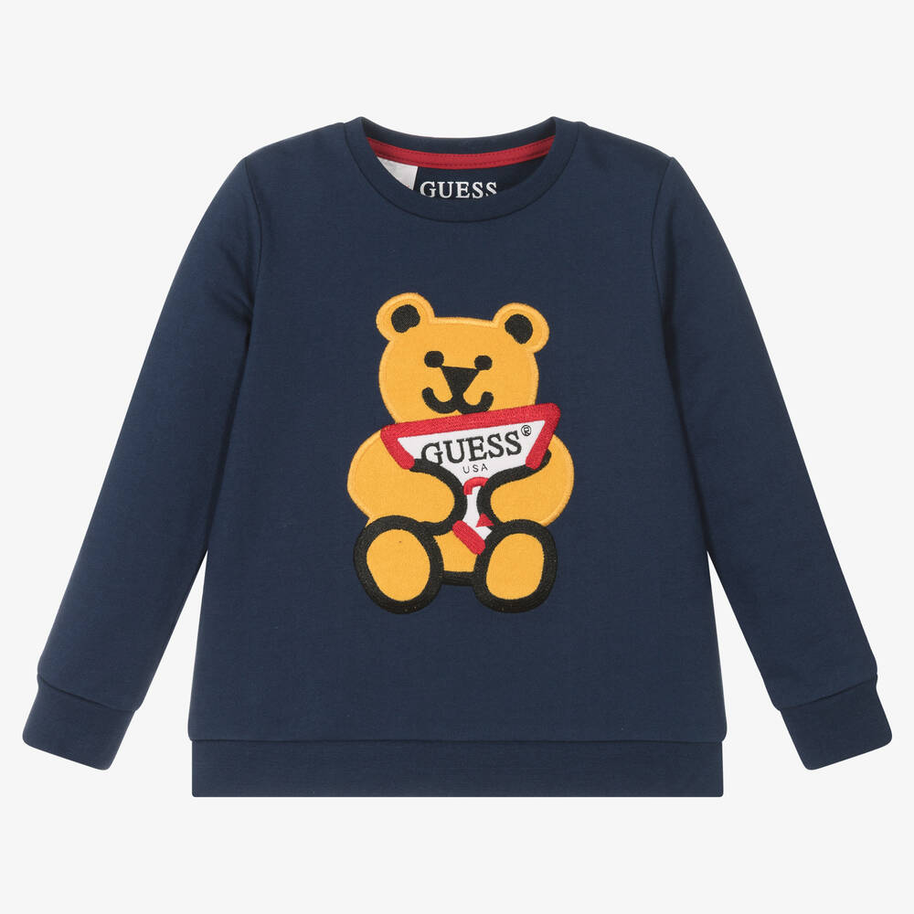 Guess - Boys Navy Blue Teddy Bear Sweatshirt | Childrensalon