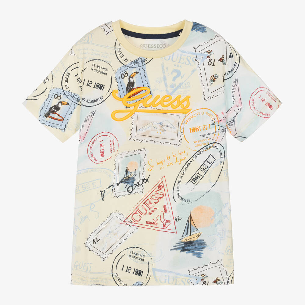 Guess - Boys Pastel Yellow Graphic Cotton T-Shirt | Childrensalon