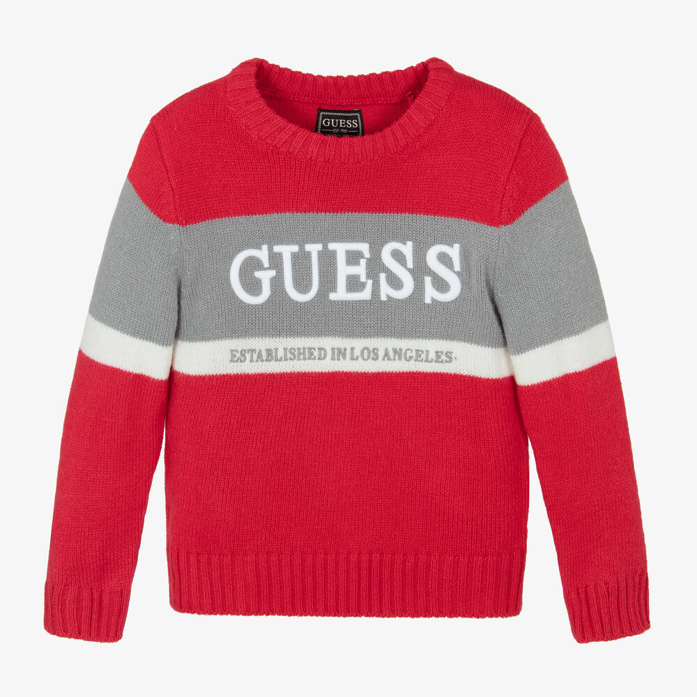 Guess - Boys Red Knitted Jumper | Childrensalon