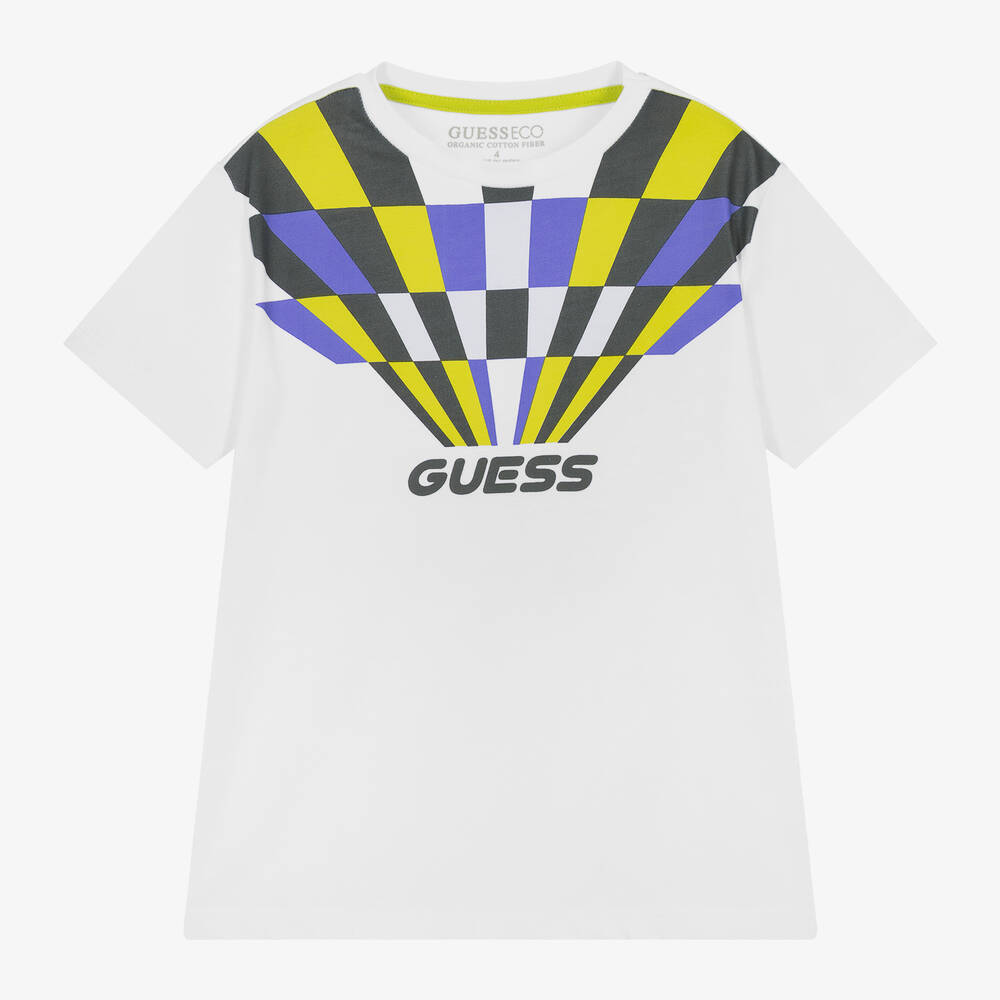 Guess - Белая хлопковая футболка с геометрическим принтом для мальчиков | Childrensalon