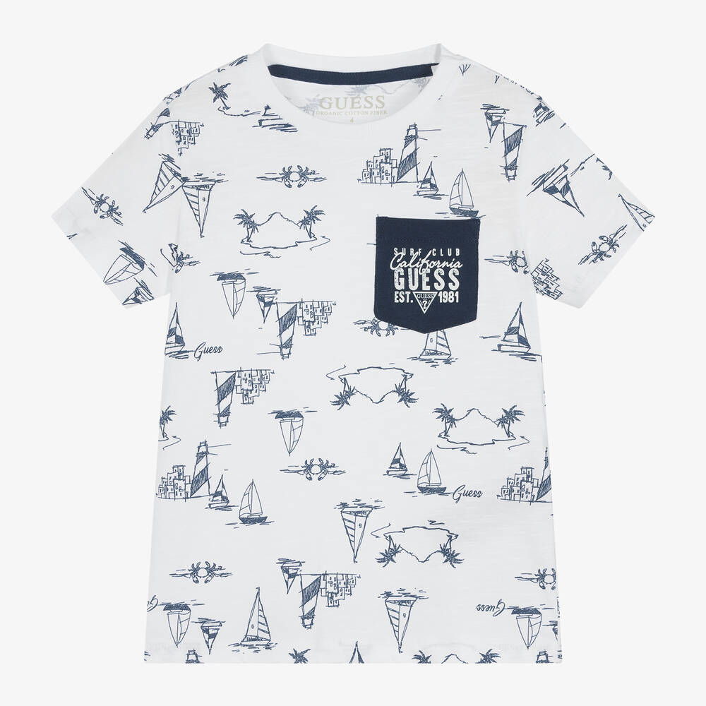 Guess - Boys White Cotton Graphic T-Shirt | Childrensalon
