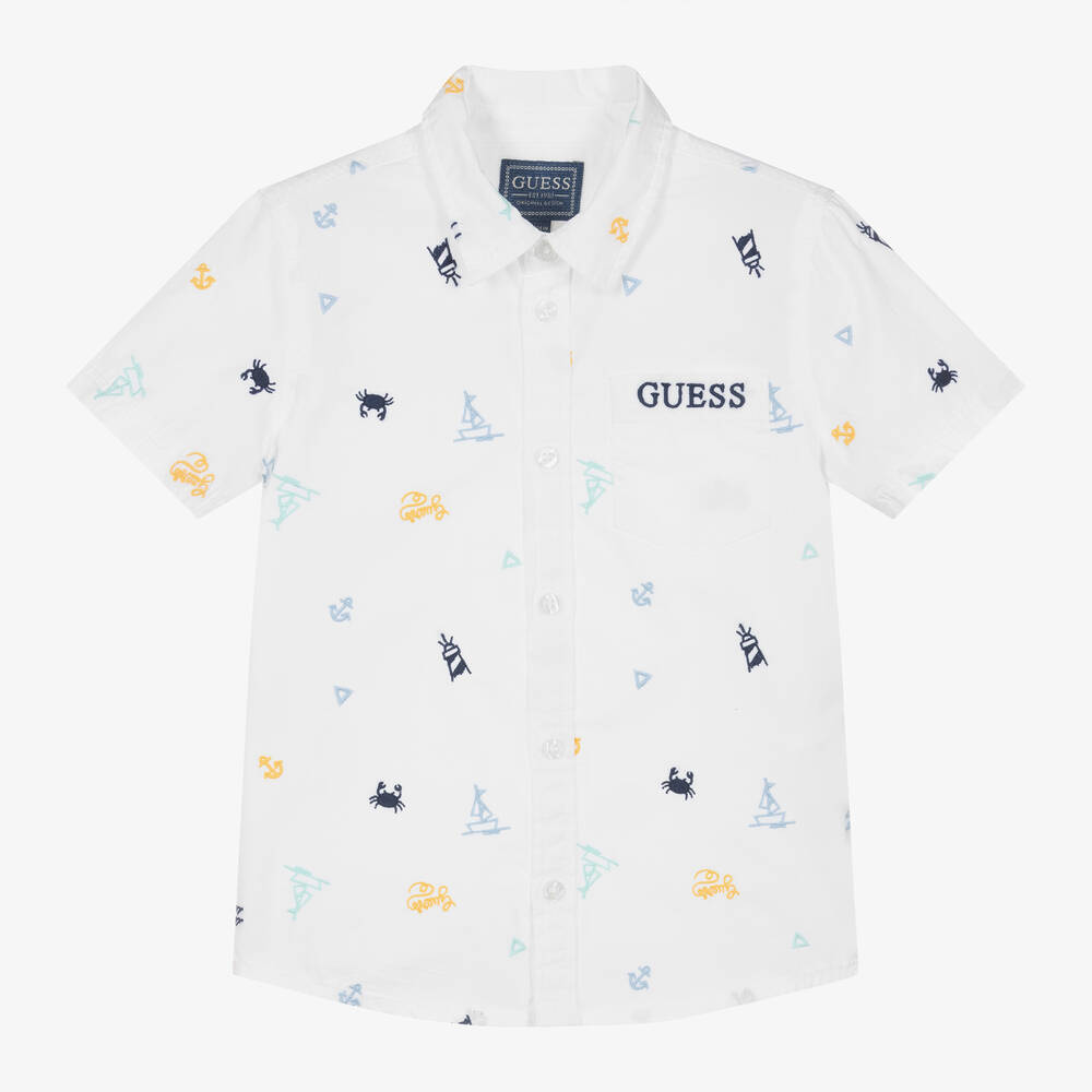 Guess - Boys White Cotton Nautical Shirt | Childrensalon