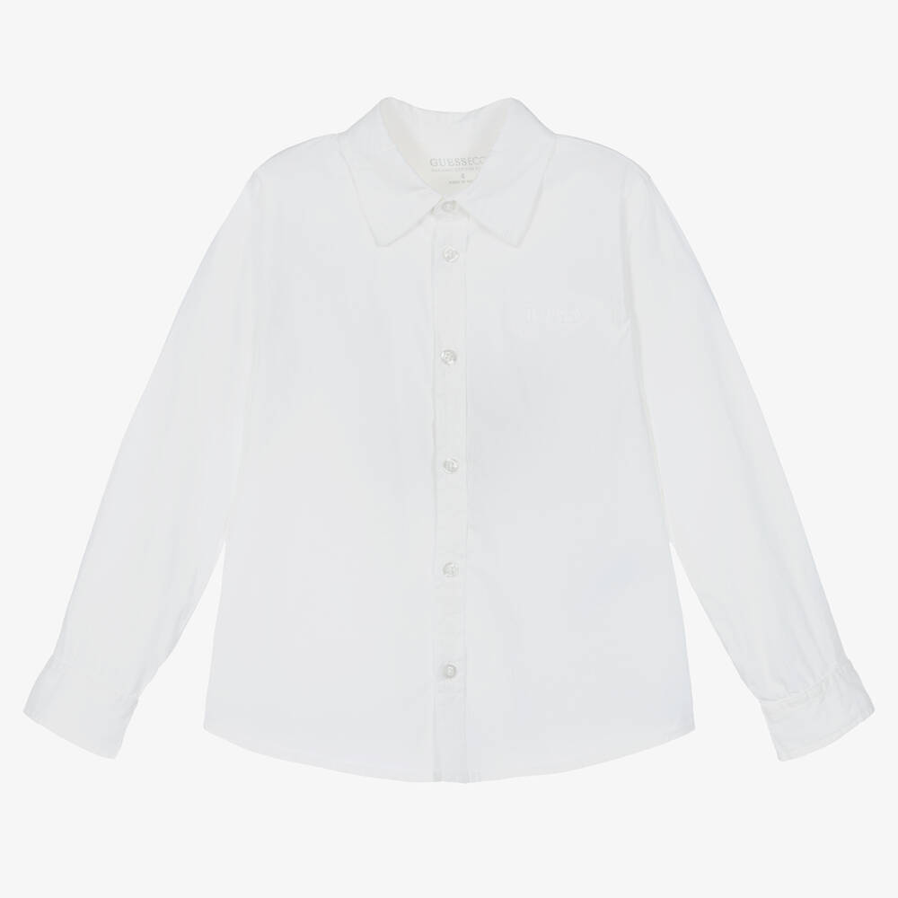 Guess - قميص قطن بوبلين لون أبيض للأولاد  | Childrensalon