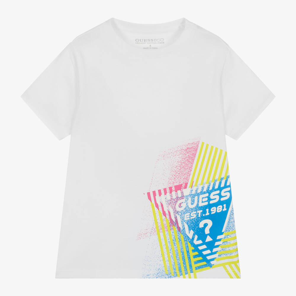 Guess - T-shirt blanc en coton garçon | Childrensalon