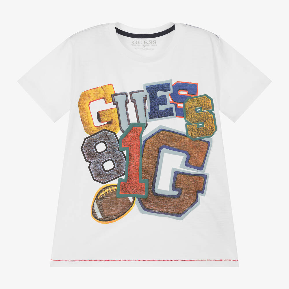 Guess - Boys White Cotton T-Shirt  | Childrensalon