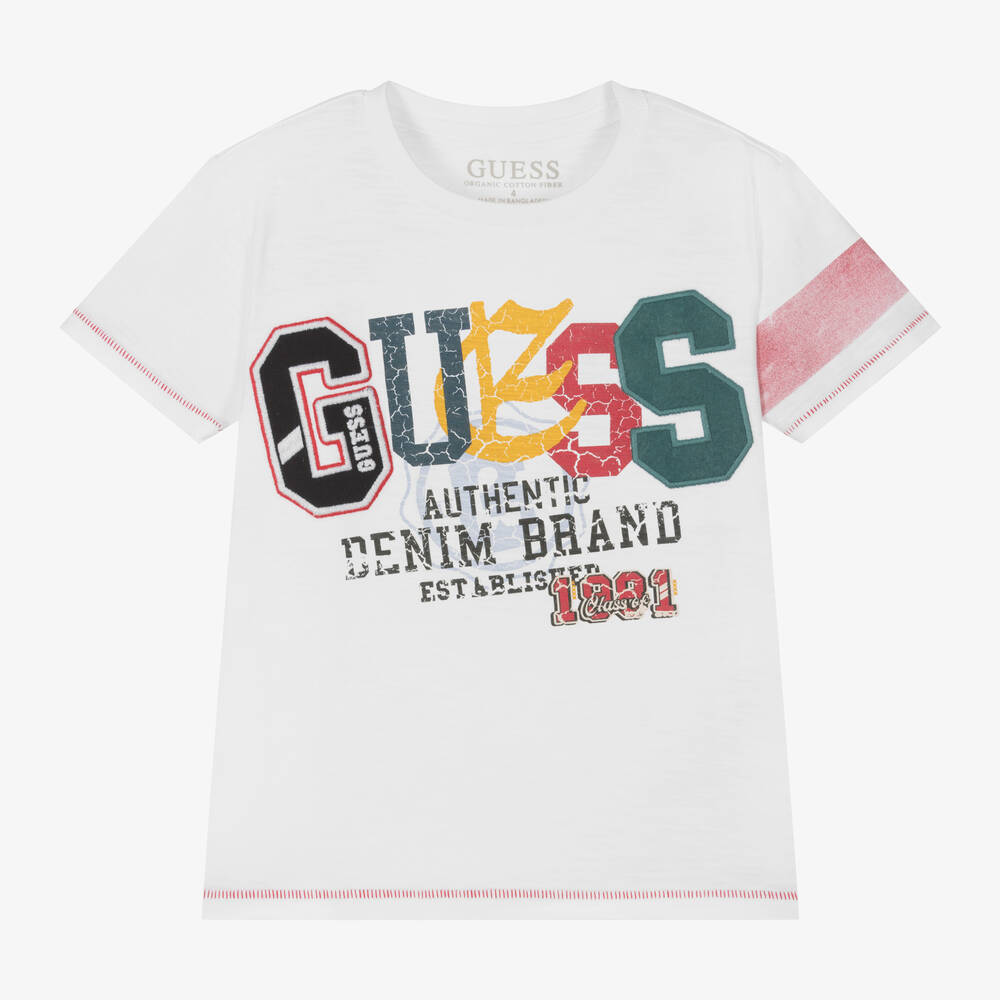 Guess - Boys White Cotton T-Shirt | Childrensalon
