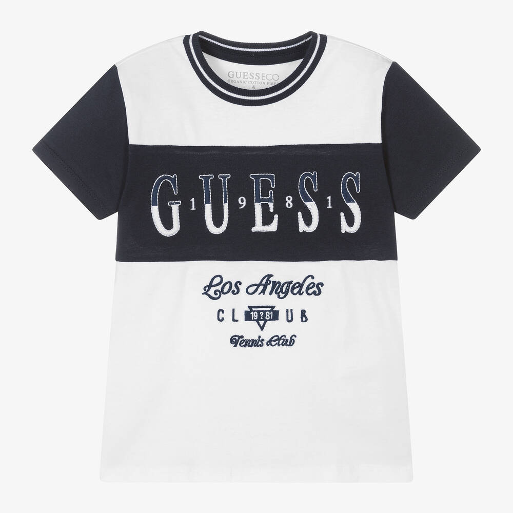 Guess - Boys White Cotton Tennis Club T-Shirt | Childrensalon