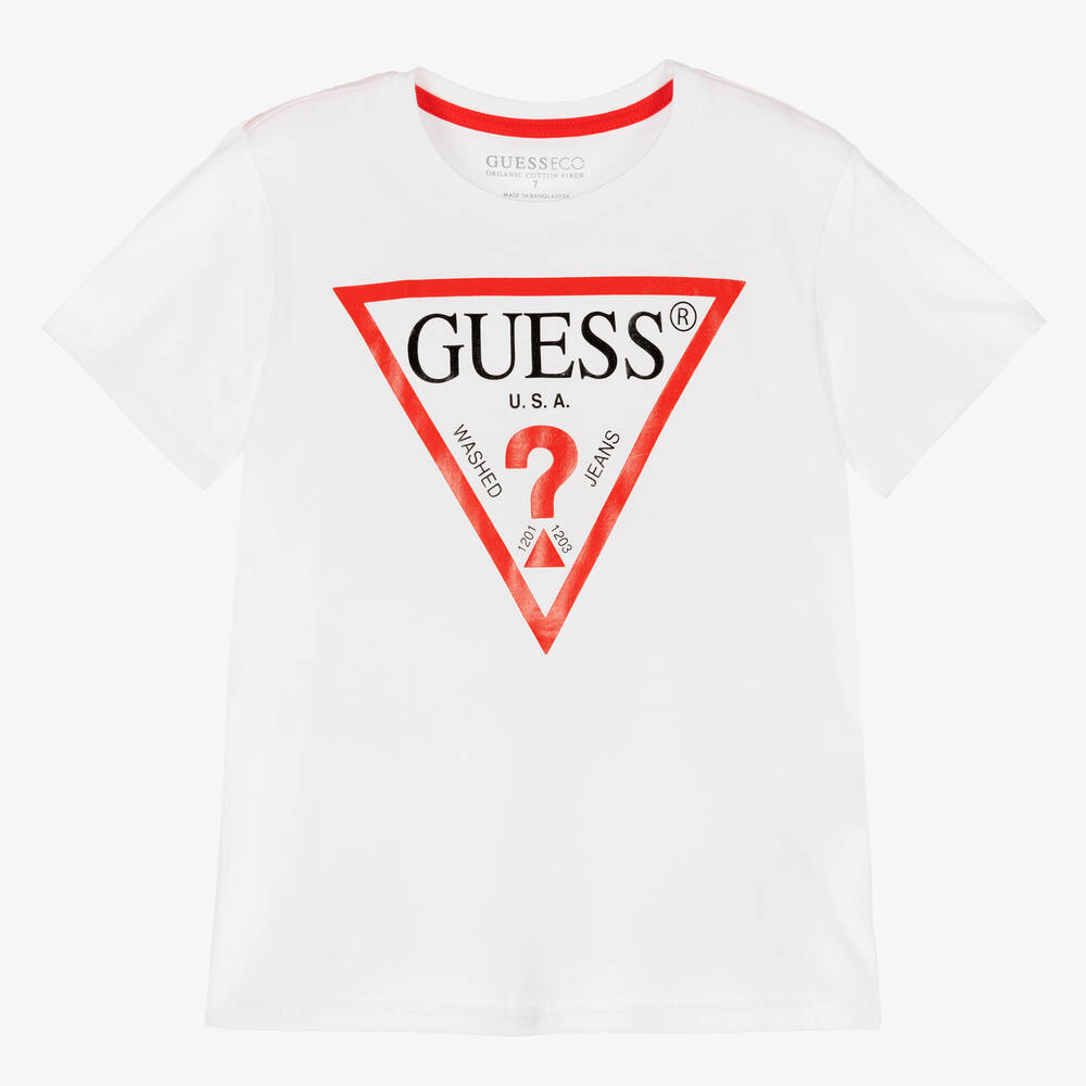 Guess - Boys White Cotton Triangle T-Shirt | Childrensalon