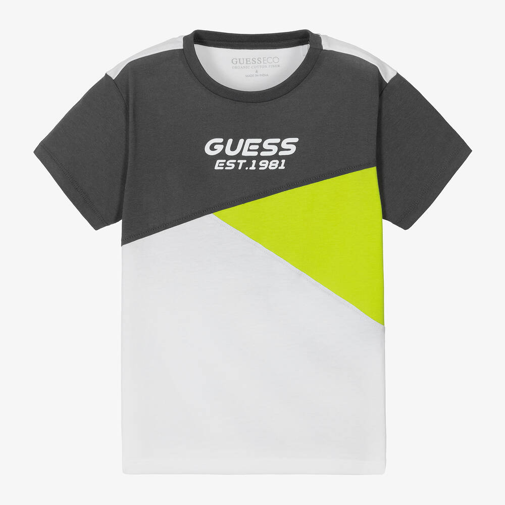 Guess - Бело-серая футболка из хлопка для мальчиков | Childrensalon