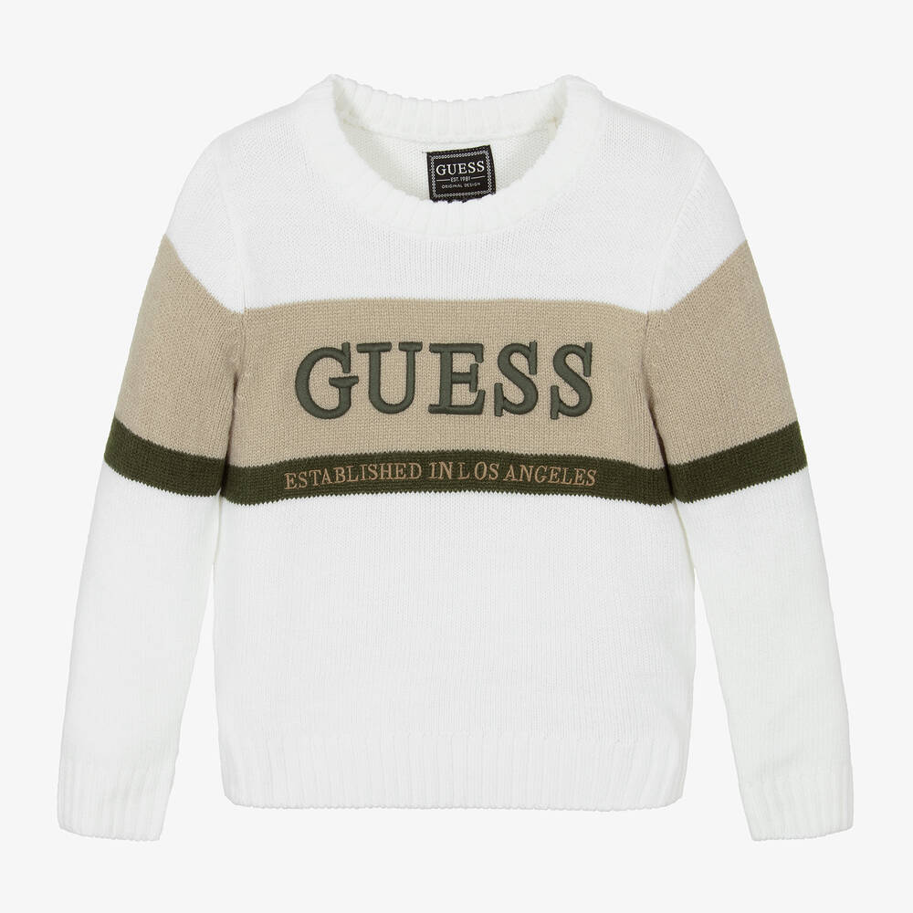 Guess - Boys White Knitted Jumper | Childrensalon