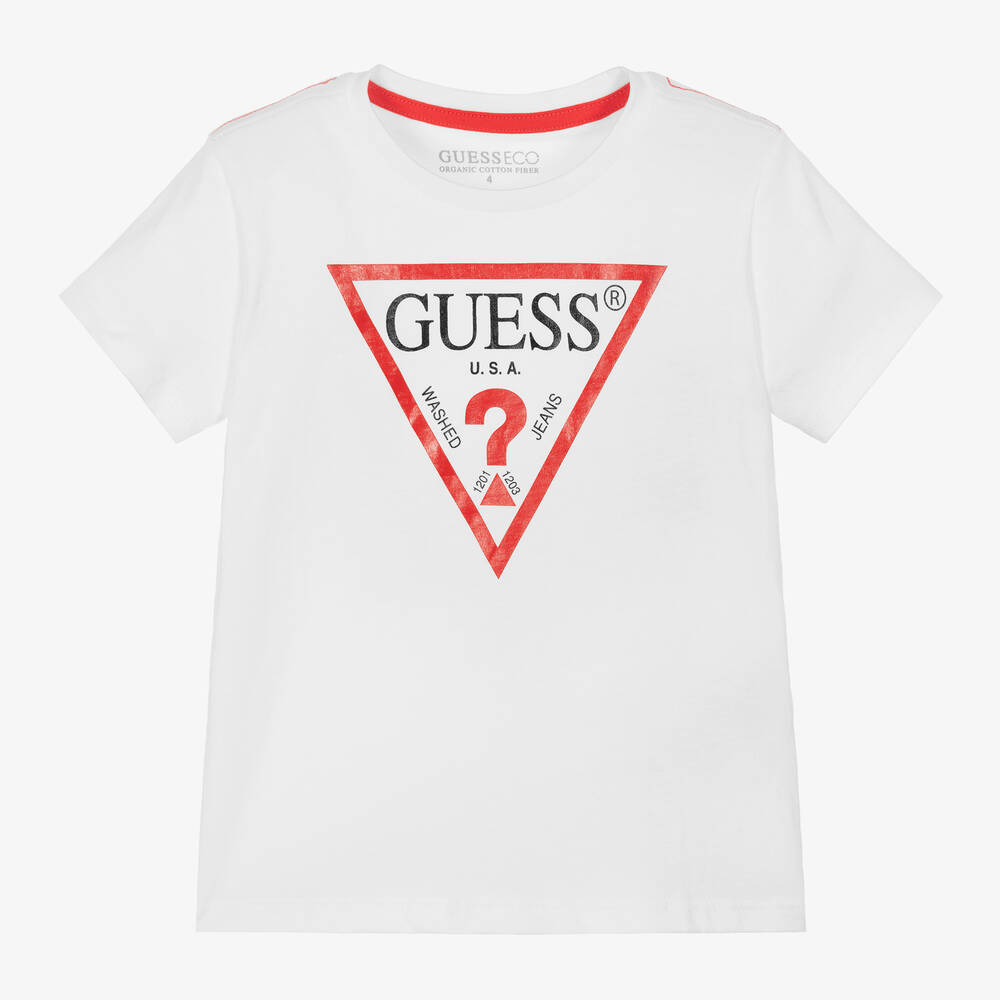 Guess - Boys White Organic Cotton T-Shirt | Childrensalon