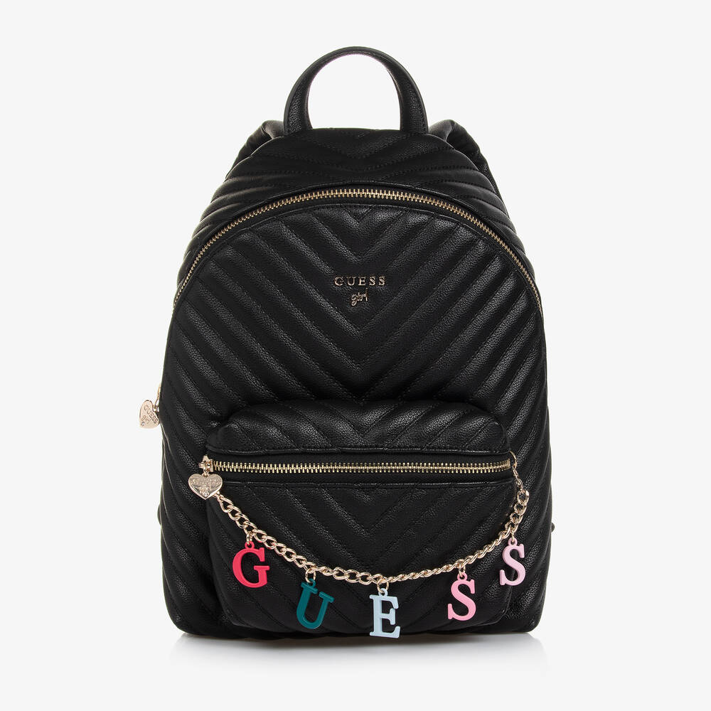 Guess - Girls Black Faux Leather Backpack (30cm) | Childrensalon