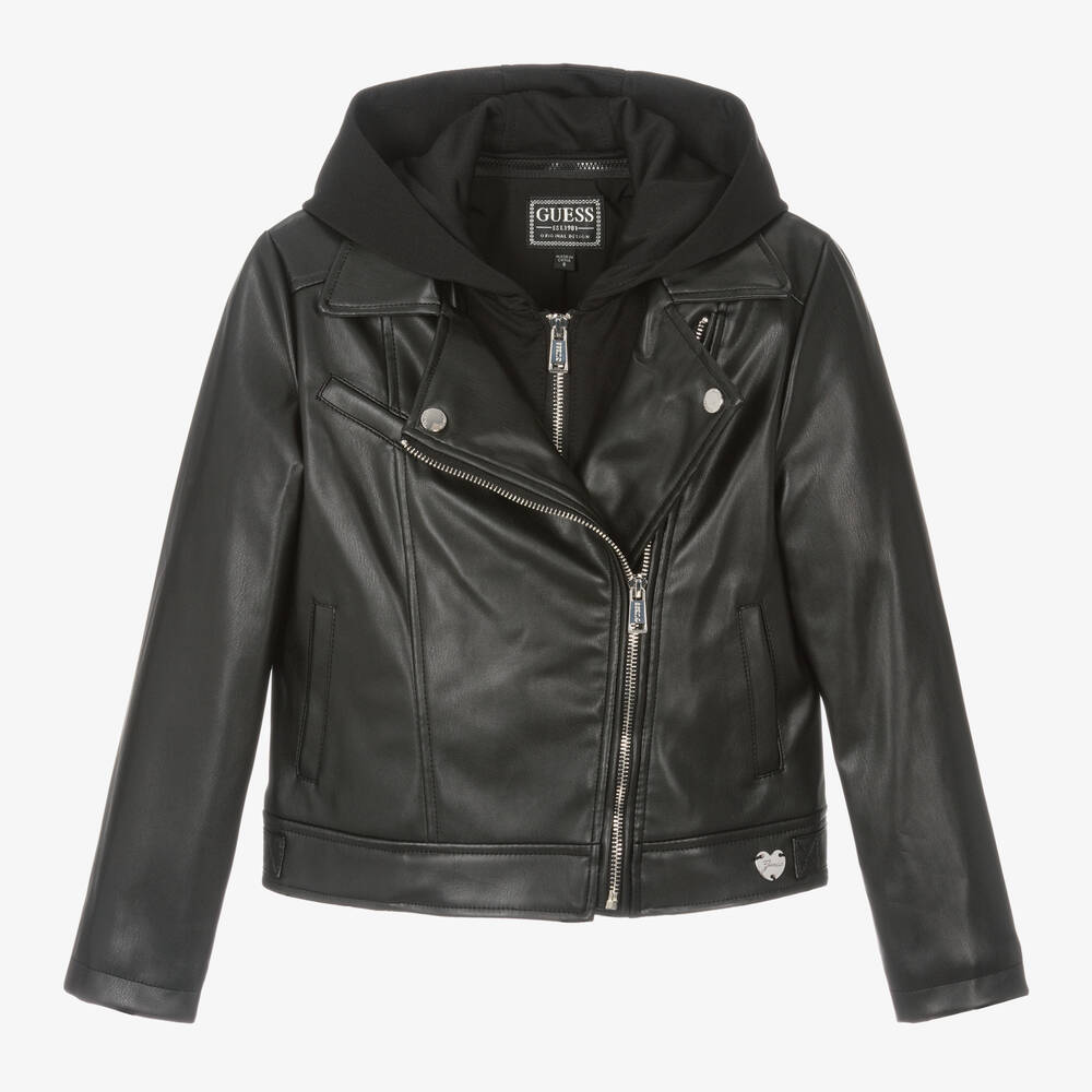 Guess Kids' Girls Black Faux Leather Biker Jacket