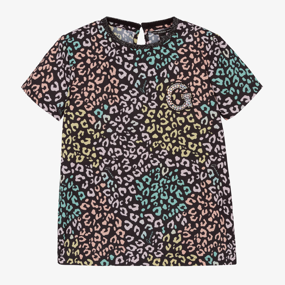 Guess - Girls Black Leopard T-Shirt | Childrensalon