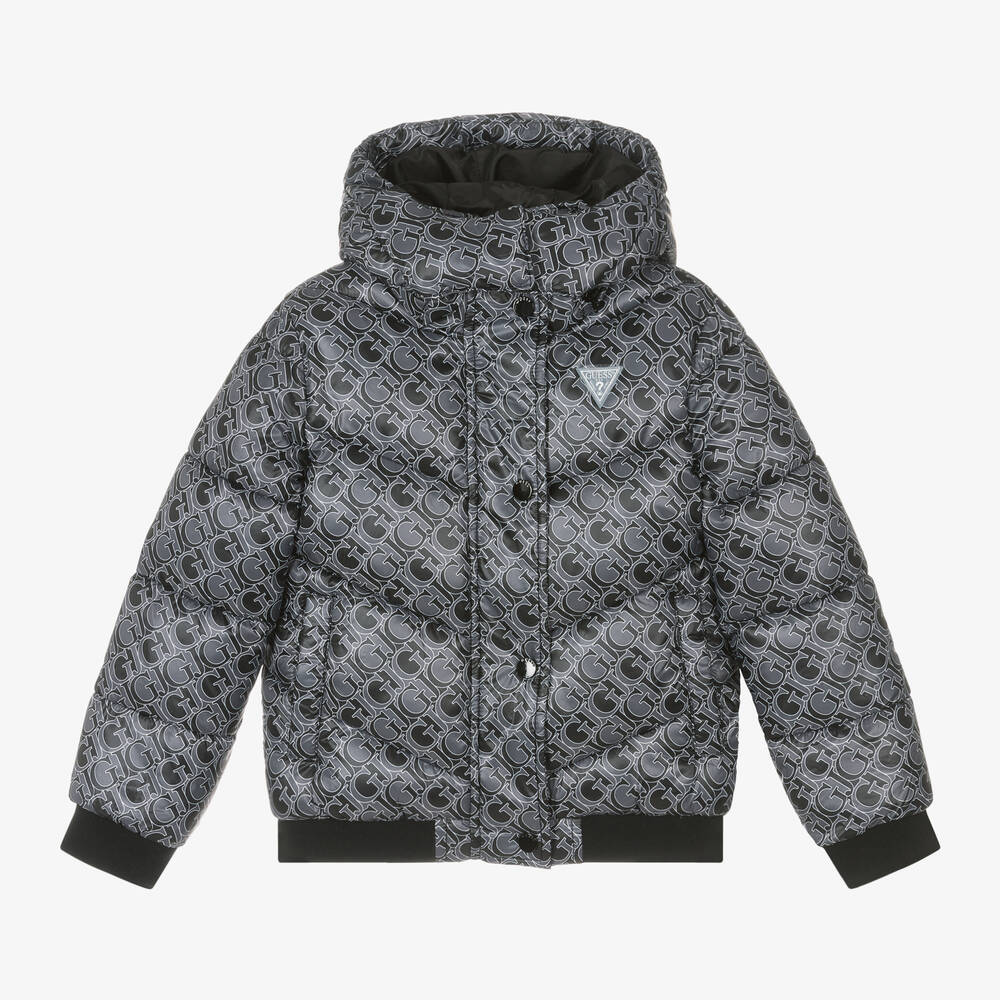 Guess - Girls Black Monogram Logo Puffer Jacket | Childrensalon