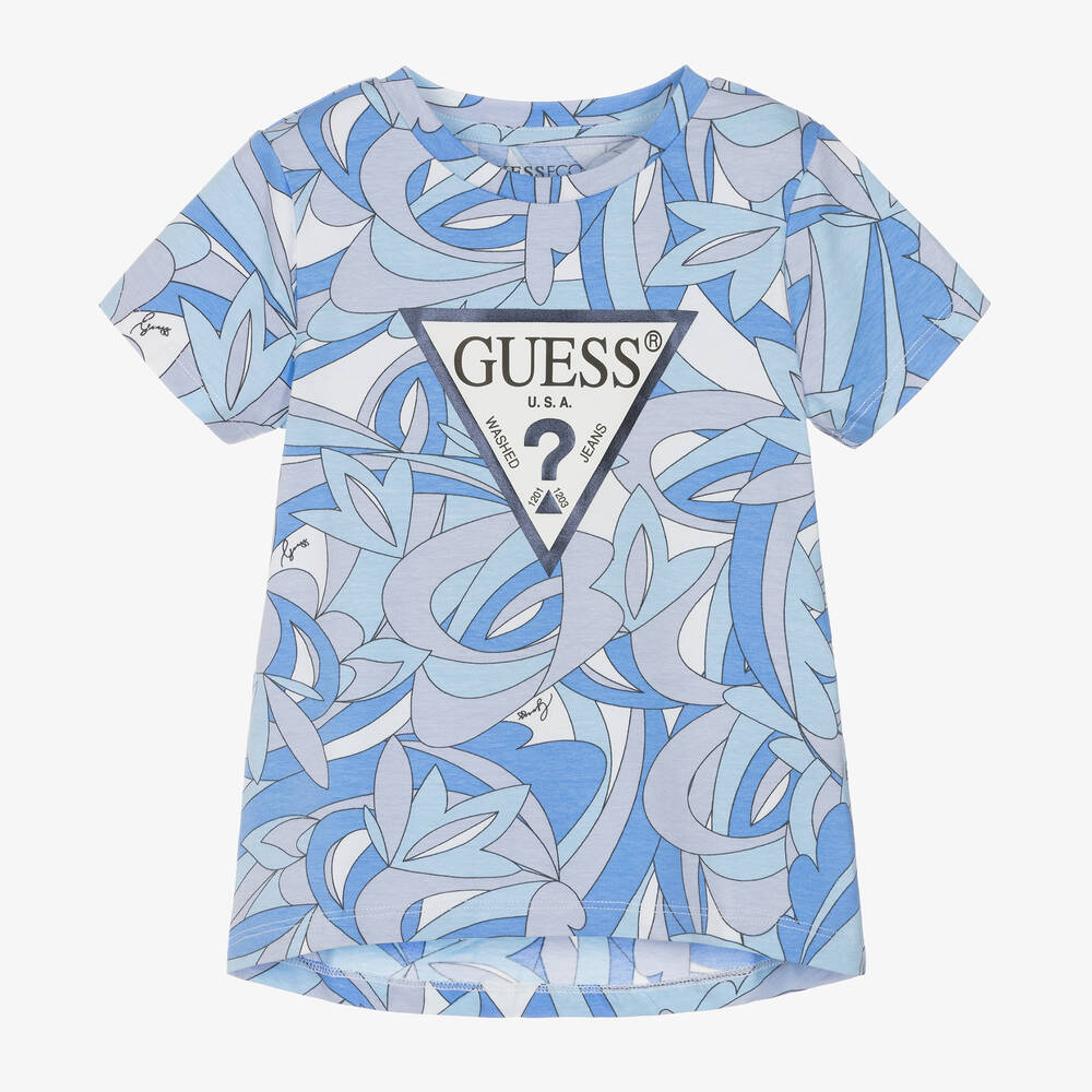 Guess - Girls Blue Abstract Cotton T-Shirt | Childrensalon