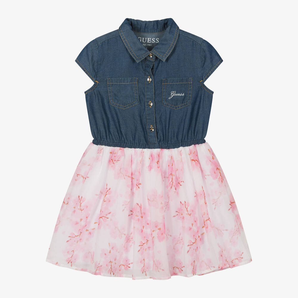 Guess - Girls Blue Chambray & Pink Floral Dress | Childrensalon